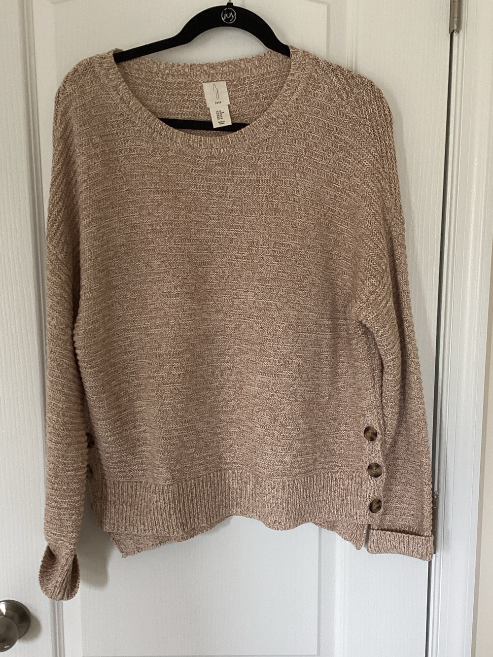 Joie Women's Light Taupe Crewneck Sweater with Side Buttons